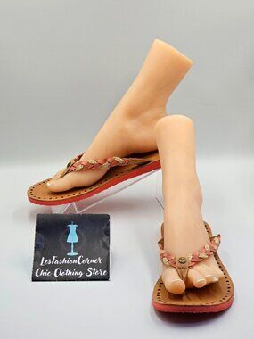 Ugg Australia Women's Tan Coral Leather Navie Braided Flip Flops Size 11 2641